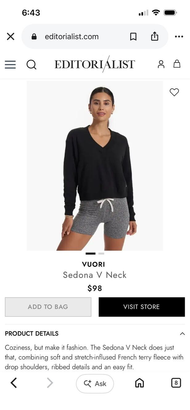 Vuori Sedona V-Neck Cropped Sweatshirt in Black